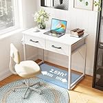 Casaottima 32 Inch Small Office Computer Desk with 2 Drawers & Headphone Hook - Compact Writing Desk for Home Office, Study or Work, Modern Space-Saving Design for Small Spaces, White - Image 4