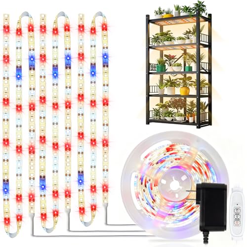 DBFAIRY Grow Strip Lights for Indoor Plants,Waterproof LED Full Spectrum Plant Grow Light Strip Plug-in Grow Tape Light with Timer Dimmable for Greenhouse Seed Starting (3.28FT/ 120 LED)