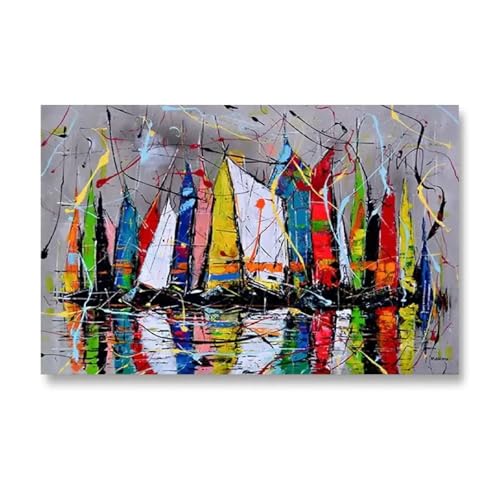 Lienzo Pintura Abstracta Colorida Veleros Cuadros 180 x 90 cm 1 Pieza Lienzo Lienzo Arte de Pared Póster Paisaje Marino Impresión Arte Mural Salón Dormitorio Decoración Sin Marco