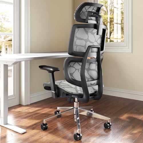 TONFARY Silla de Oficina Ergonómica, Todo Malla Silla de Escritorio de Oficina Soporte Lumbar, Reclinable Gaming Silla Reposabrazos Headret Ajustable, Grande y Alto Silla de Ordenador Giratoria, 150KG