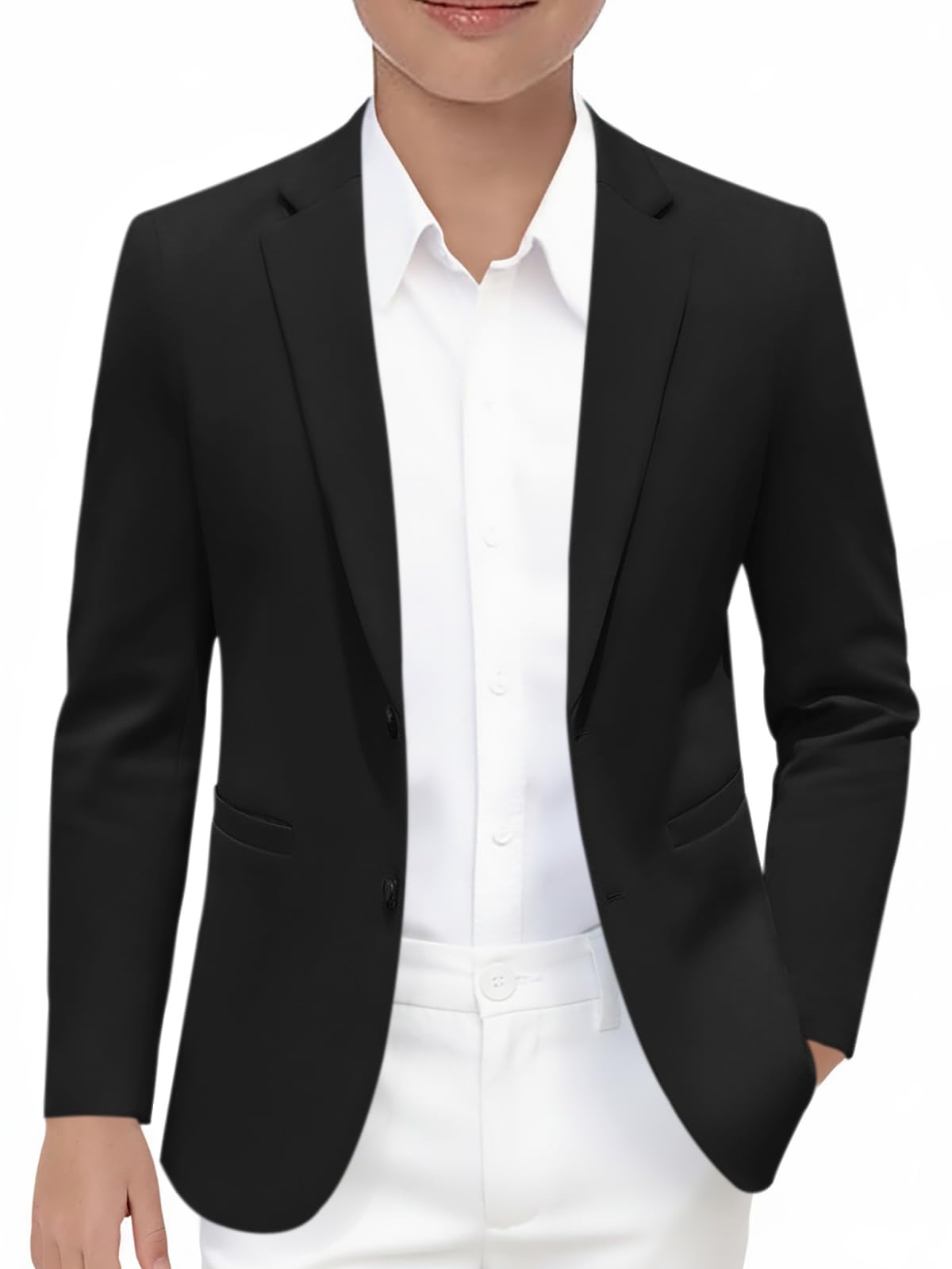 Haloumoning Jungen-Blazer, Kinder, lässig, zwei Knöpfe, Sportmäntel, Anzugjacke mit Taschen, 5–14 Jahre