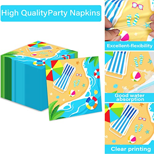 Qyeahkj 200 Pieces Beach Party Supplies Summer Birthday Party Decorations Disposable Paper Plates Napkins Forks Dinnerware Tableware Set Beach Party Decoration Favors For Kids Serves 50 #TOP2
