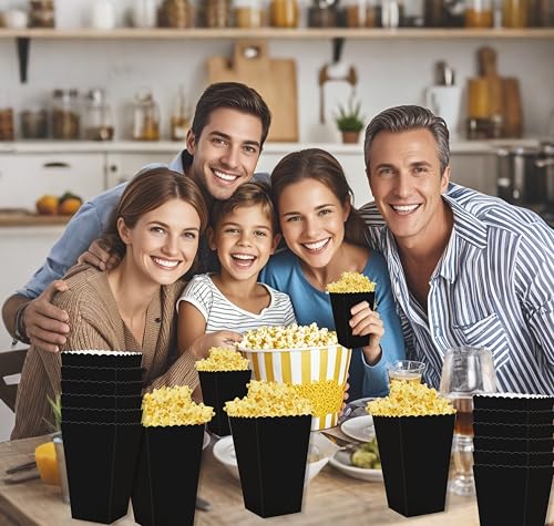 Image of 36 Pcs Black Popcorn Boxes 2 x 4.5 x 2.7 inch Mini Popcorn Boxes for Movie Decorations Cardboard Popcorn Container for Party Disposable Snack Popcorn Bags