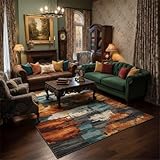 BreezeRise 5x7 Area Rug for Living Room,Modern Abstract Burnt Orange Rug,Terracotta and Teal Brushstroke,Washable Rug,Non Slip, Bedroom, Dining Room, Home Office