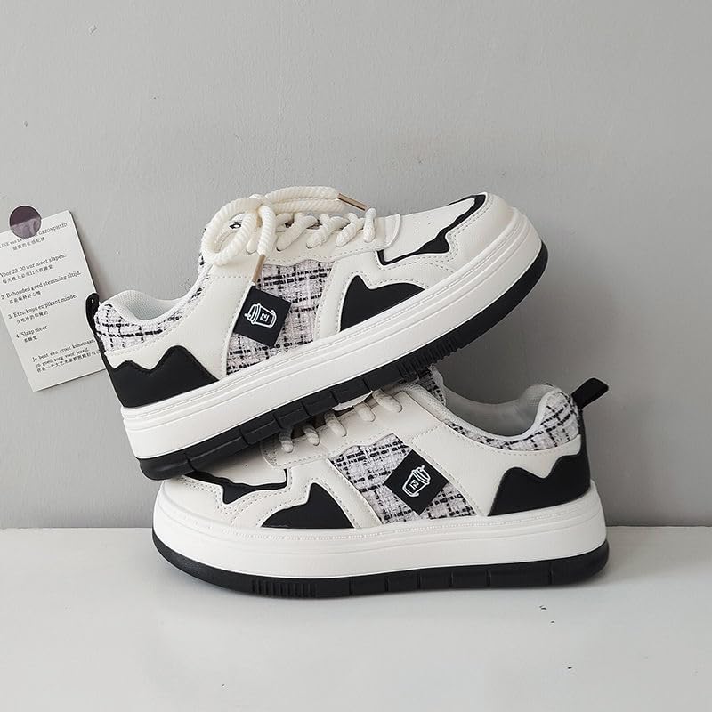 Loizziuy Aesthetic Checkerboard Skateboarding Sneakers Preppy Classic Casual Shoes for Women with Collegiate Versatile Round-Toe