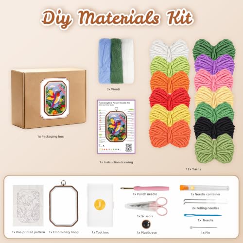 Image of Gipony Punch Needle Kits Adults Beginner,Punch Needle kit for Beginners, Embroidery kit for Beginners,Includes All Tools and Materials,Easy to Follow Instructions and Videos-(Nectar & Wings)