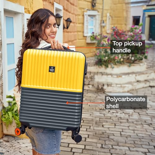 Image of Nasher Miles Istanbul Hard-Sided ABS and PC Cabin Luggage 20 inch | 55cm | 8 Wheels Small Trolley Bag for Travel | Suitcase (Yellow Grey)