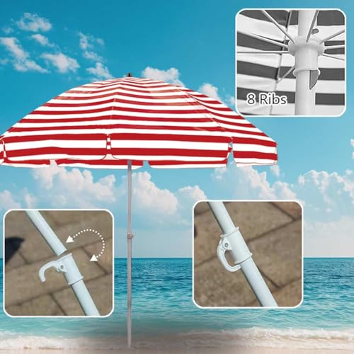 Sombrilla de playa portatil resistente al viento con 8 varillas fijas para exterior 4