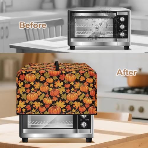Image of Countertop Microwave Cover Stain-Resistant Convection Oven Cover Toaster Oven Protector for Home Autumn Decor, L, 20.9 x 15.7 x 12.4 Inches, Fall Leaf Pumpkin Orange