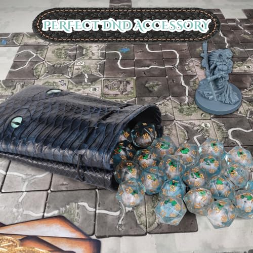 Glow Eyes DND Leather Dice Bag, Dragon Leather DND Dice Pouch Storage Bag, DND Dice Bag, Large Bag of Dice, Coin Bag, Holds 6 DND Dice Set for DND Game Accessories Dark Blue