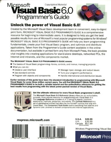 Back cover of Microsoft Visual Basic 6.0 Programmer's Guide