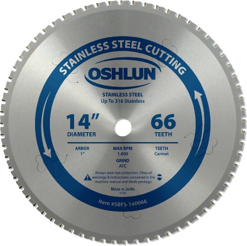 Oshlun SBFS-140066 14-Inch 66 Tooth Saw Blade with 1-Inch Arbor for Stainless Steel