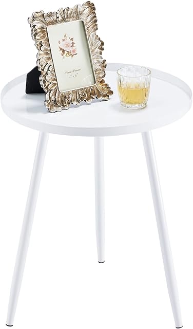 APICIZON White Side Table Metal, Small Round Bed Side Table for Living room/Bedroom/Bathroom/Balcony, Tray Coffee Table Sofa End Table, 41 x 49 cm