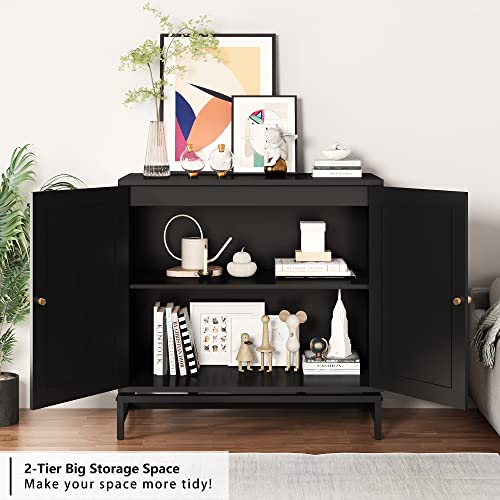 Awqm Sideboard Buffet Cabinet With Storage,Rattan Cabinet Accent Cabinet With 2 Doors,Kitchen Sideboard Storage Cabinet Cupboard Console Table With Adjustable Shelves For Dining Room,Hallway,Black #TOP5