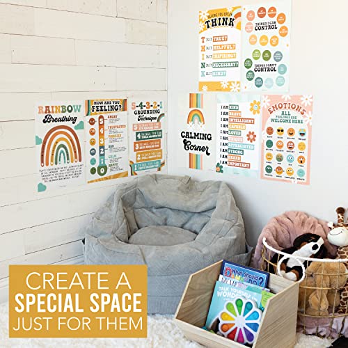 8 Retro Calming Corner Classroom Posters Preschool Classroom Decorations - Calm Down Corner Classroom Decorations For Preschool Teachers, Feelings Chart For Kids Educational Posters For Classroom #TOP7
