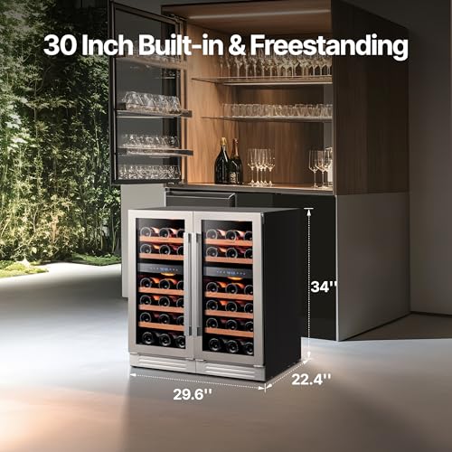 Image of Ca'Lefort 15 Inch Wine Fridge Bundle, 56 Bottles Large Capacity Dual Zone 40-65F Temp Control, Adjustable Shelves, Glass Door & 3-Color LED, Built-in or Freestanding for Home Bar Kitchen (2 Units)