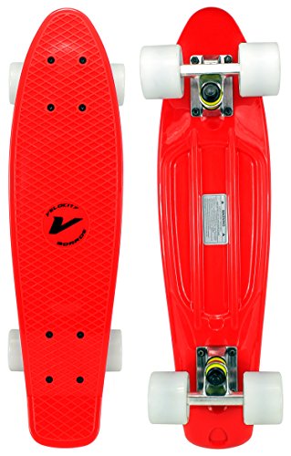 Velocity Boards PP Retro Cruiser Complete 22" Banana Skateboard w/ Aluminum Trucks, Fast ABEC-7 Bearings, Wheels & Bushings (Red)