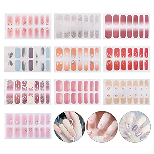 Gwotfy Pegatinas de Esmalte de Uñas, 10 hojas de pegatinas para uñas, pegatinas uñas adhesivas pegatinas autoadhesivas para esmalte de uñas, tiras de calcomanías impermeables para uñas Cover