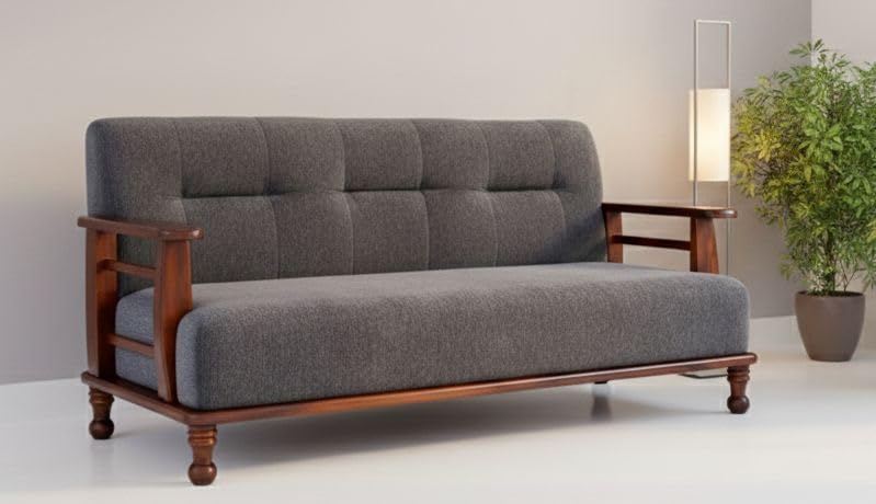 DaneWood - 3-Person Sofa Set for Living Room, Drawing Room & Office Lounge|Capacity - Three Seater, Sheesham Wood, Dark Brown Finish