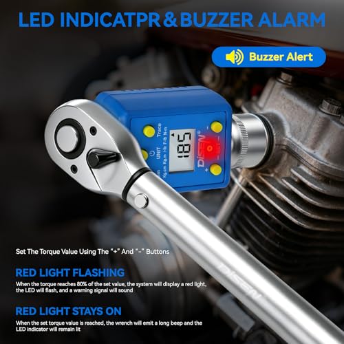 Image of DISEN 1 /2 inch Digital Torque Adapter Set (10-200 N.m / 7.4-147.5 ft-lb), ±2% Accuracy, Mem & Trace Modes, Buzzer & LED Alert,Works with Ratchet & Breaker Bar, for Automotive Motorcycle
