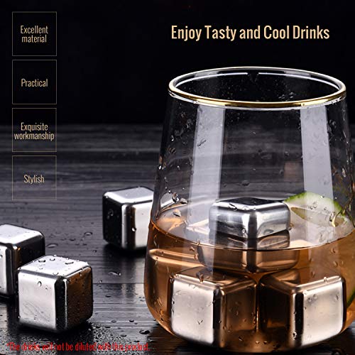 Loijon Cubo de gelo em aço inoxidável 304 Conjunto de 4 pedras de resfriamento reutilizáveis com cai