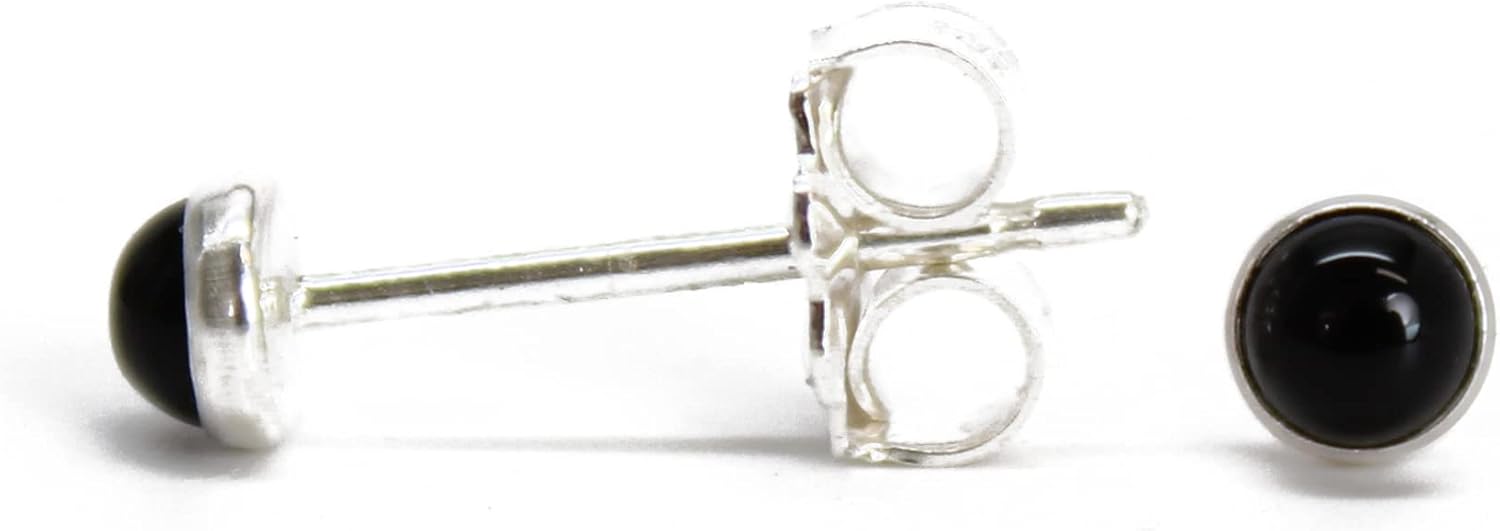 3mm Stud Earrings, Tiny Minimalist Sterling Silver Studs, Dainty Round Gemstone Earrings for Women, Small Everyday Jewelry