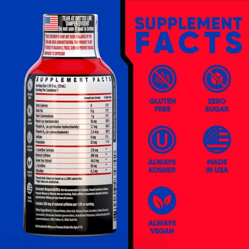 Image of Vitamin Energy Fruit Punch Extra Strength Energy Shot, 24 Pack - Up to 7 Hrs, 260mg Natural Caffeine, Zero Sugar - Green Tea Extract, Immune Support, B12 B6 Niacin, 1.93 fl oz, Keto Vegan