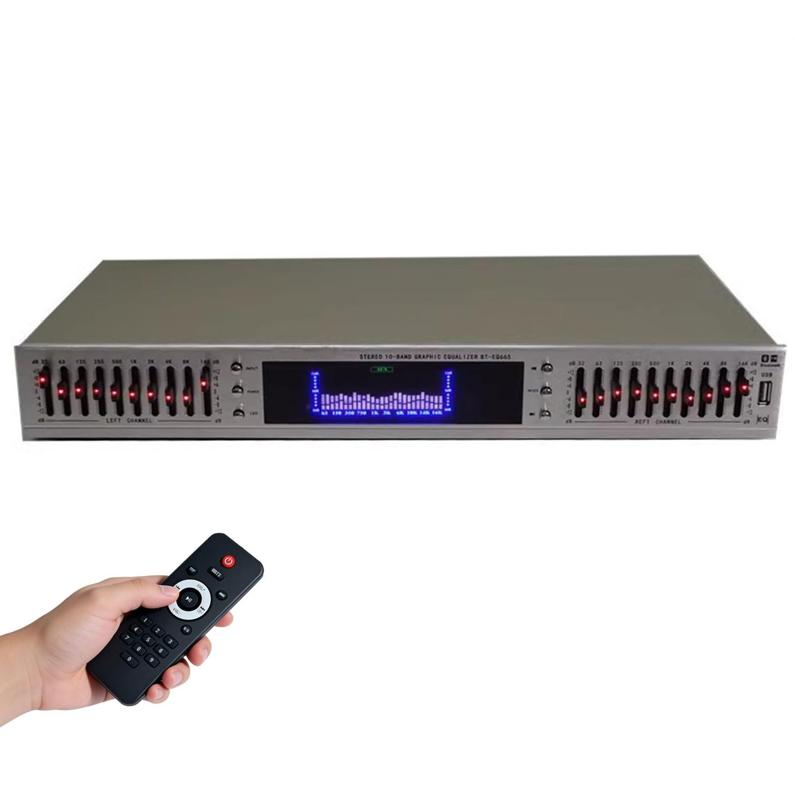 Equalizzatore Audio HiFi a 20 Bande con Telecomando | Equalizzatore Grafico Digitale Professionale con Bluetooth Integrato e Display LED, per Studio e Audio Domestico(silver)