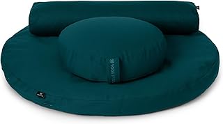 Yoga Studio Kit de cojín de meditación Zabuton orgánico redondo de la UE - Zafu y Pranayama (verde azulado)