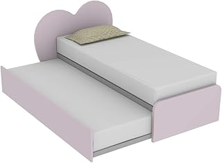 CUPIDO R Letto con testata a cuore e secondo letto estraibile indipendente e sollevabile per formare un matrimoniale, reti incluse,lato testata personalizzabile made in italy (Cipria)