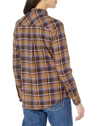Image of Amazon Essentials Women's Regular-Fit Long-Sleeve Lightweight Plaid Flannel Shirt with Brushed Finish, Shirttail Hem