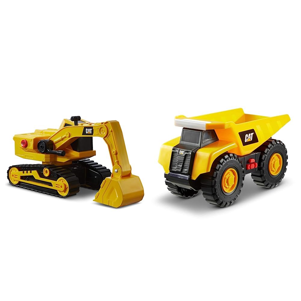 CatToysOfficial Caterpillar Bagger 33 cm mit Licht & Sound, Gelb; Schwarz & Caterpillar by Funrise 82285 Caterpillar, CAT Tough Machines Kipper Baufahrzeug, Gelb Schwarz