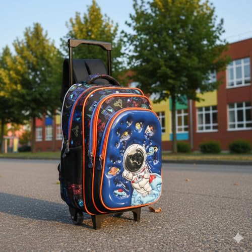 Image of ADSON 3D Embossed School Trolley Bag Large School Bag for Boy Girl, Kids School Bag, Travel Backpack for Girl Boy, Ideal for Children Trolley 16 Inch Water Resistant