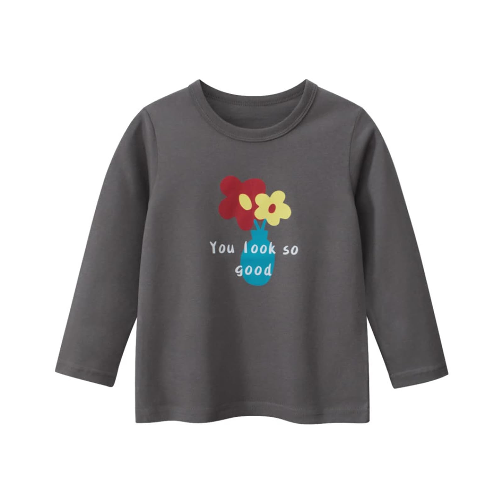 Meufam Toddler Baby Girls Fall Long Sleeve T-Shirts Causal Loose Soft Cotton Graphic Basic Layering Undershirts (Dark Gray,120/4-5 Y,Unisex,Big Kid,US,Age,4 Years,5 Years)