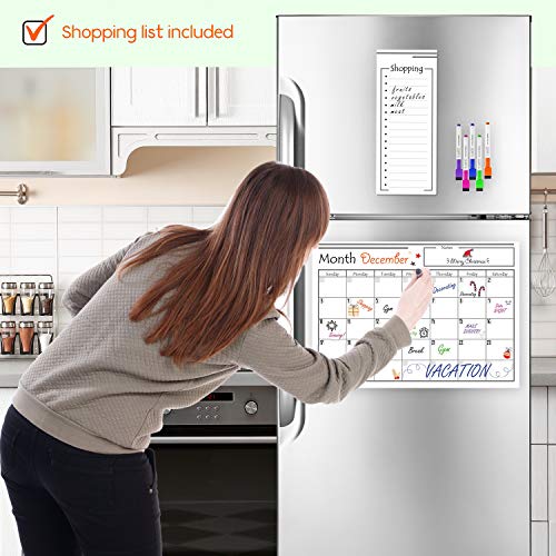 USA Made Magnetic Dry Erase Calendar for Refrigerator with 6 Markers & Magnetic Shopping List – Kitchen Fridge Calendar White Board, Schedule Planner Wall Set - Thumbnail 5
