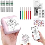 eSynic Portable Mini Sticker Printer-1200mAh Rechargeable Battery-Bluetooth Mini Printer-Lnkless Printing-210DPI Print Resolution-5 Roll Adhesive & 5 Thermal Paper-6*Color Pen-for Notes/Stickers/Photo