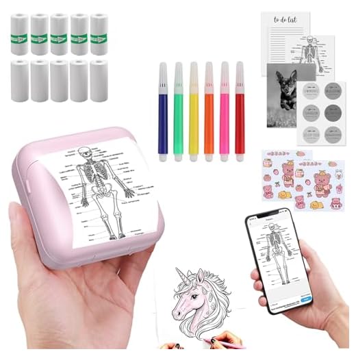 eSynic Mini Sticker Printer-1200mAh Rechargeable Battery-Bluetooth Portable Thermal Printer-Lnkless Printing- APP With 1000 Templates-5 Roll Adhesive & 5 Thermal Paper-6*Color Pens-for Notes/Photo etc