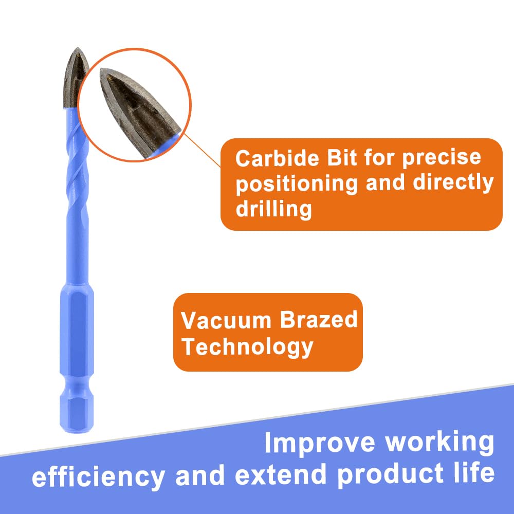 VENJELD Masonry Drill Bits Set, 5/6/8/10/12mm X 2 10Pcs Carbide Drill Bit for Wood Plastic Masonry Ceramic - Image 3