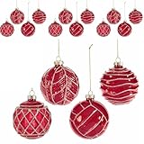 gruppo maruccia - palline per albero di natale in vetro rosso e oro - addobbi artigianali da appendere - diametro 8 cm - set da 12 decorazioni