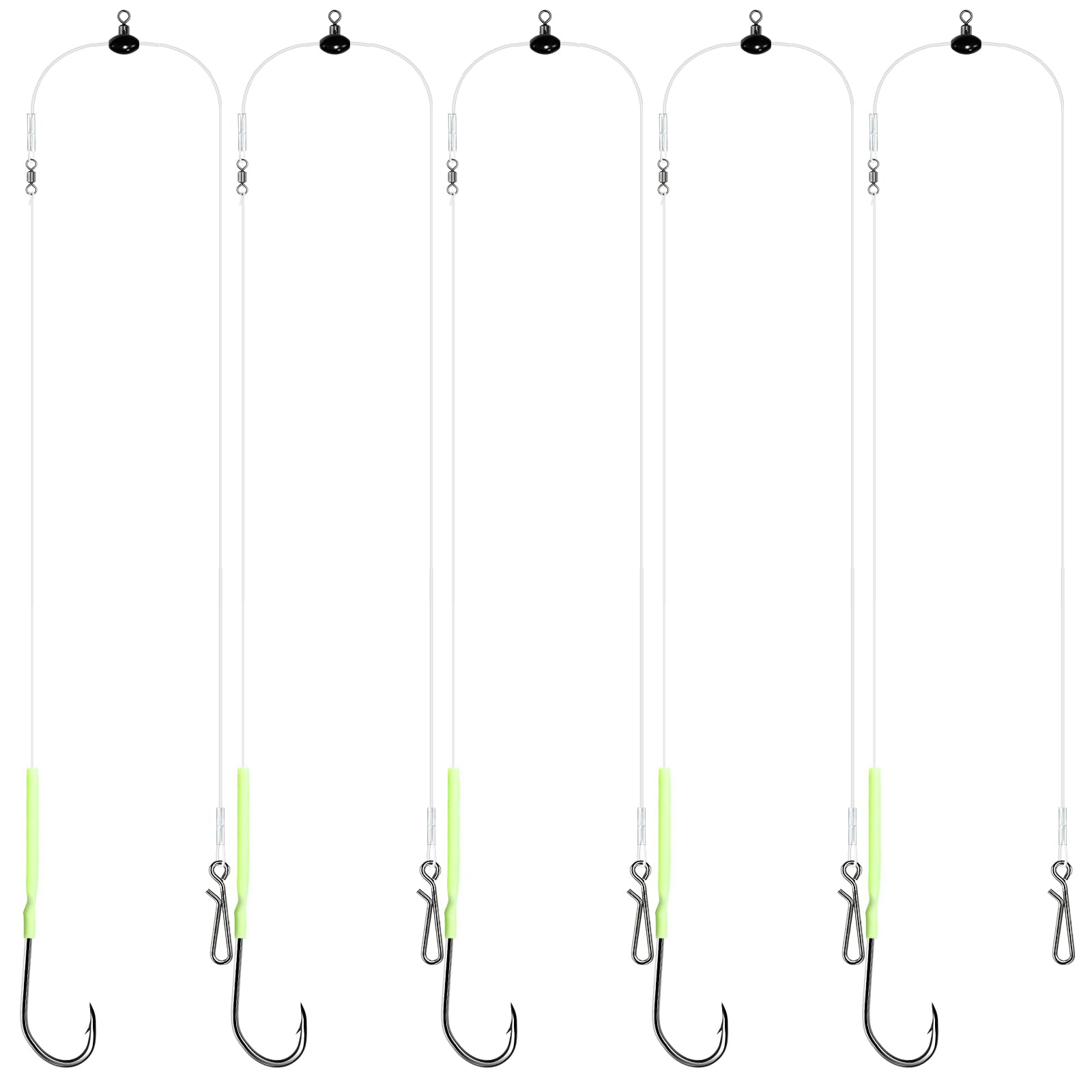 DONQL 5Pcs Sea Fishing Rigs, Pre-Rigged Sea Fishing Tackle with Hooks, Sizes 3/0, Ready to Use for Sea and Shore Fishing Flounder, Whiting, Bass, Plaice