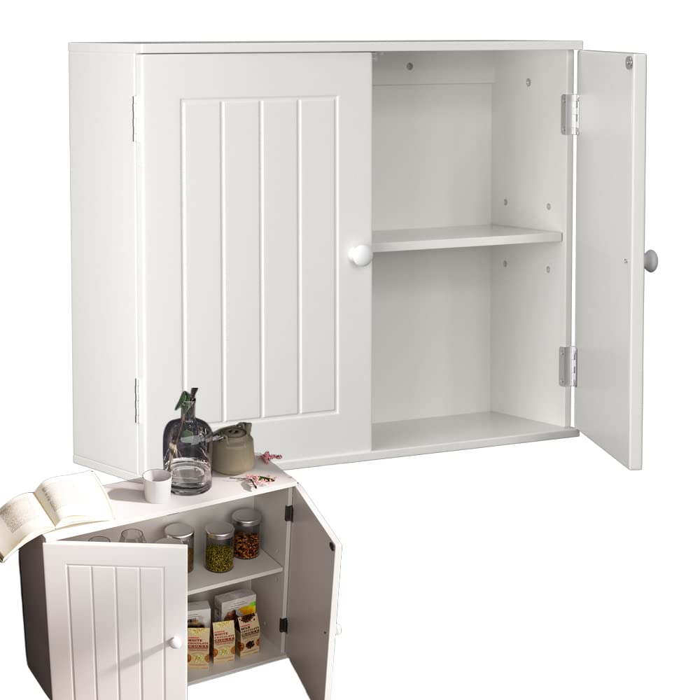 Badezimmer-Wandschrank, wasserdicht, freistehend, schmal, Badezimmer-Aufbewahrungseinheit, Schrank mit verstellbaren Regalen, Mehrzweck-Hoch-Badezimmerschrank, Wandmontage-Möbel, 50 x 15 x 50 cm, Weiß Küche, Haushalt & Wohnen