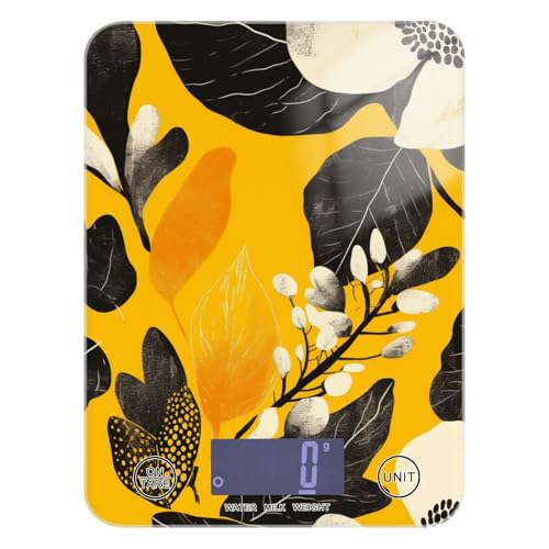 Báscula digital retro de flores negras impermeables para alimentos, 11 libras/5 g, escala de 5 kg/5 g, escala de gramos con 4 unidades para preparar comidas y hornear (pilas no incluidas)