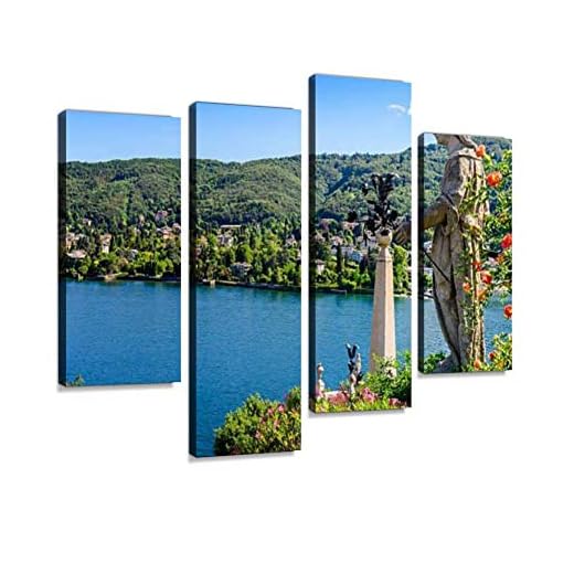 HIPOLOTUS 4 Panel Canvas Pictures isolabella islad Maggiore Lake Mountain Lake Animals Stock Pictures Wall Art Prints Paintings Stretched & Framed Poster Home Living Room Decoration Ready to Hang