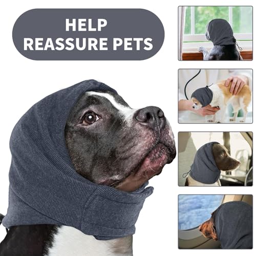 YHZNAGEM Hundehals und Ohrenwärmer für Hunde, Ohrenschutz Hund, Gehörschutz Hund, Hundestirnband für Angstlinderung, Gehörschutz-Ohrenschützer, Einstellbare Multifunktionale (Grau, S)