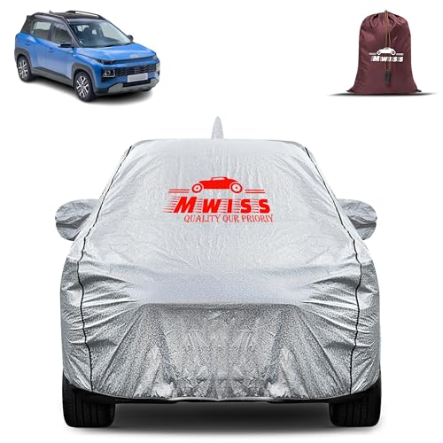 Image of Waterproof Car Body Cover for Hyundai Exter | Mirror & Antenna Pocket Anti-Scratch with Soft Cotton Inner Lining Triple Stitched Protection| Heat Resistant | Rain Protection (Silver)