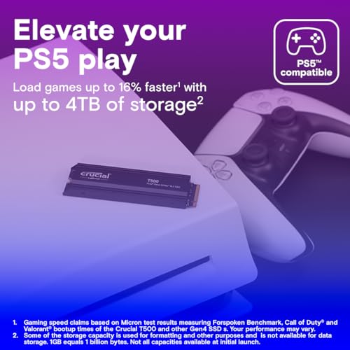 Image of Crucial T500 Gen4 2TB SSD with Heatsink, Up to 7,400MB /s Read Plus DDR5 Pro OC CL32 RAM 32GB Kit (2x16GB), 6400MHz CL32, Black - Storage & Memory Bundle