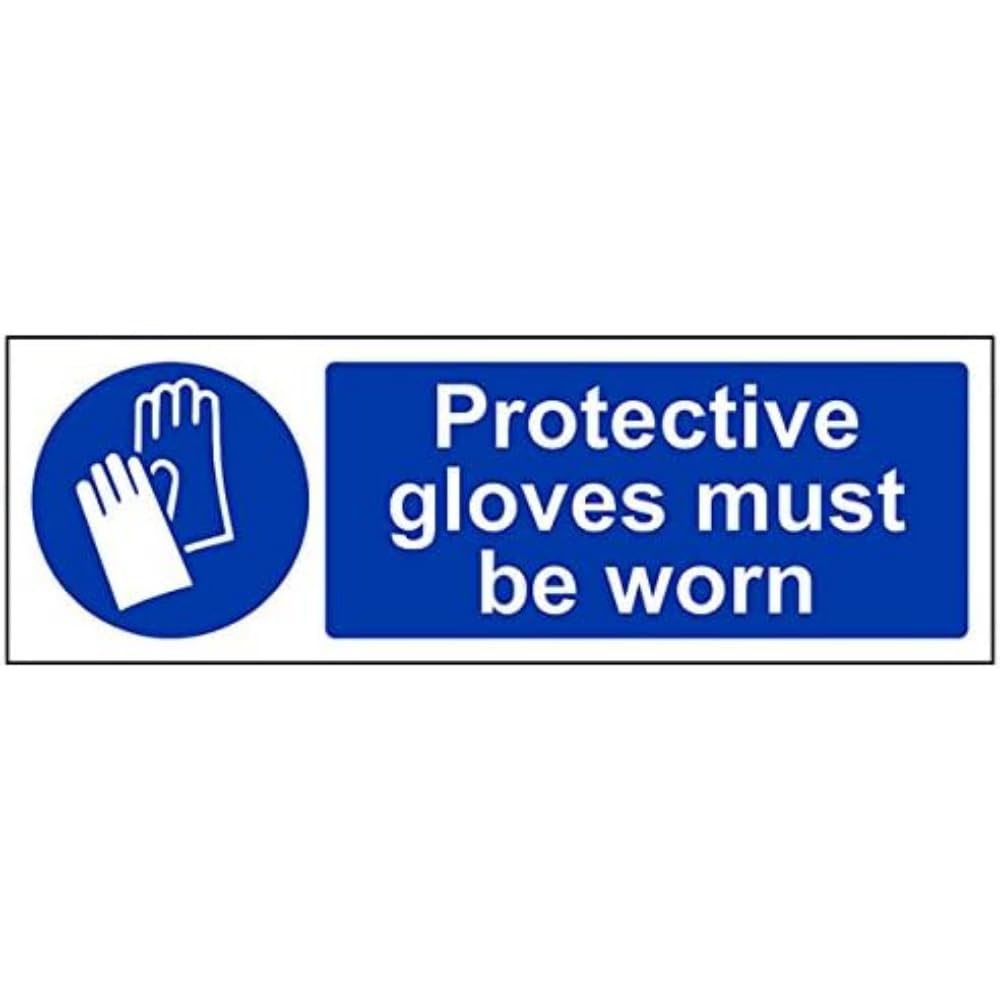V Safety Protective Gloves Must Be Worn PPE Sign - 300mm x 100mm - 1mm Rigid Plastic