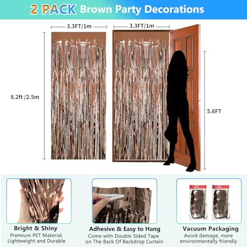 Image of Brown Backdrop Tinsel Foil Curtain Football Party Decorations Streamers 2 Pack 3.3x8.2 ft for Birthday Superball Party Supplies Game Day Decorations Graduation Wedding Baby Shower Bridal Easter
