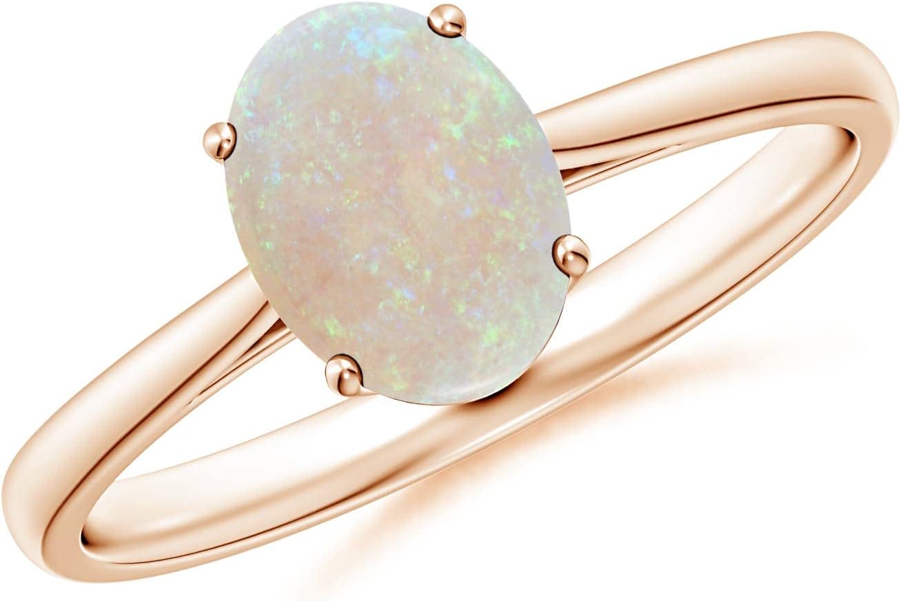 Angara Natural Opal Solitaire Ring for Women | Classic Prong Set Oval Opal Ring in 14K Solid Gold | October Birthday, Anniversary, Gemstone Jewellery Gift