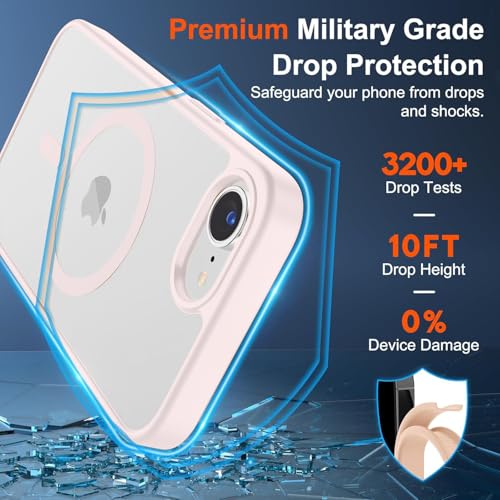 Image of DIZORO Compatible iPhone 17e / iPhone 16e Case,Compatible with MagSafe, Non Yellow Military-Grade Drop Protection & Hard PC Back Cover Slim Transparent Anti-Scratch Shockproof Phone Case - Pink